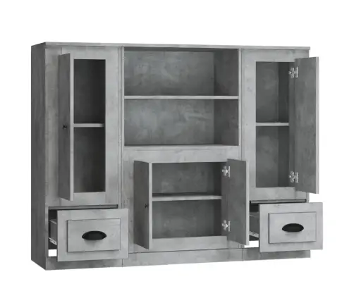 Komodos, 3Vnt., Betono Pilkos Spalvos, Apdirbta Mediena