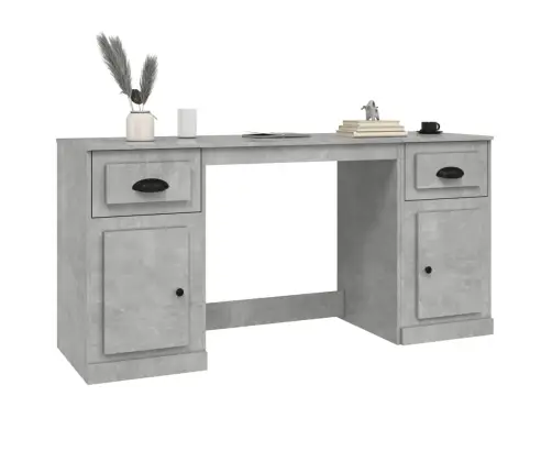 Rašomasis Stalas Su Spintele, Betono Pilkas, Apdirbta Mediena