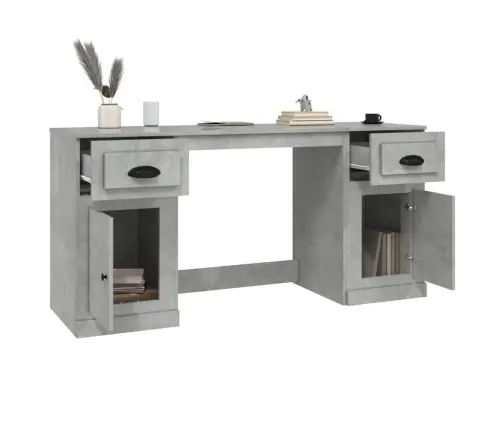 Rašomasis Stalas Su Spintele, Betono Pilkas, Apdirbta Mediena