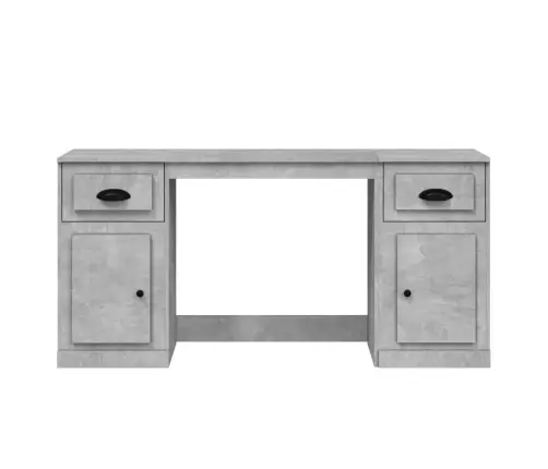 Rašomasis Stalas Su Spintele, Betono Pilkas, Apdirbta Mediena