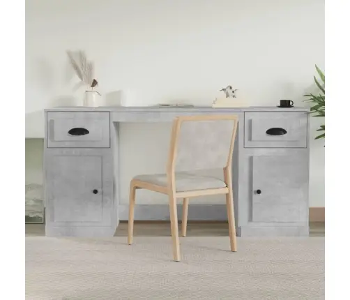 Rašomasis Stalas Su Spintele, Betono Pilkas, Apdirbta Mediena