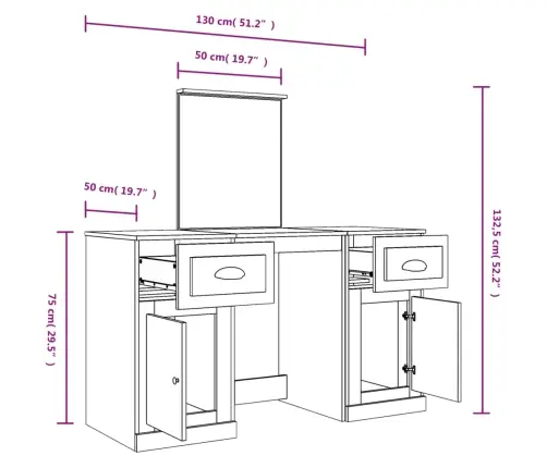 Kosmetinis Staliukas Su Veidrodžiu, Betono, 130X50X132,5Cm