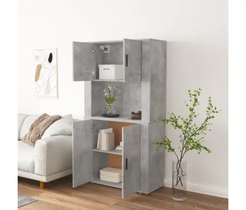 Augstais Skapītis, Betona Pelēks, Inženierijas Koks Vidaxl