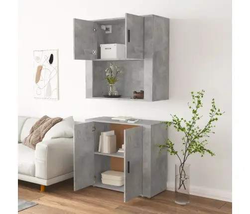 Augstais Skapītis, Betona Pelēks, Inženierijas Koks Vidaxl