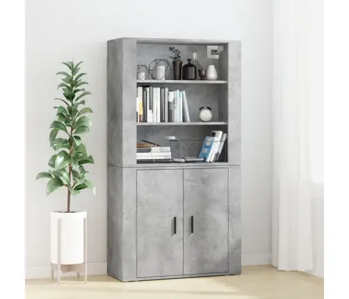 Augstais Skapītis, Betona Pelēks, Inženierijas Koks Vidaxl