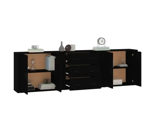 Kumodes, 3 Gab., Melnas, Inženierijas Koks Vidaxl