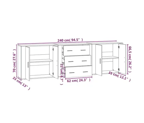 Kumodes, 3 Gab., Melnas, Inženierijas Koks Vidaxl