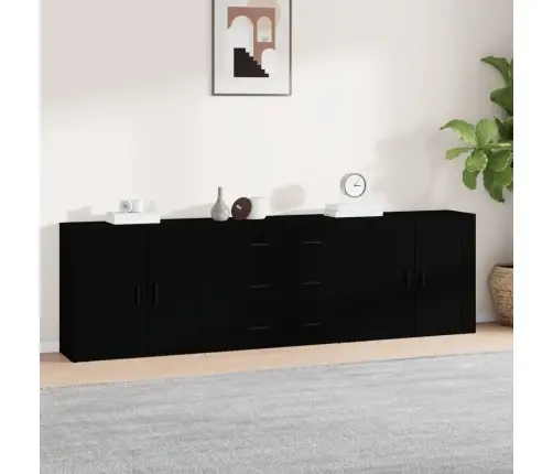 Kumodes, 3 Gab., Melnas, Inženierijas Koks Vidaxl