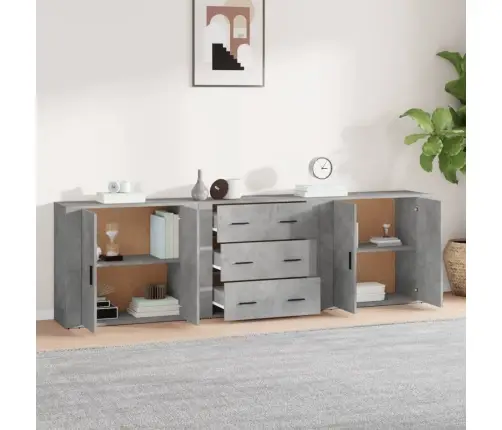 Kumodes, 3 Gab., Betona Pelēkas, Inženierijas Koks Vidaxl