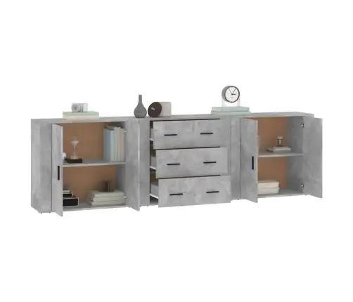 Kumodes, 3 Gab., Betona Pelēkas, Inženierijas Koks Vidaxl