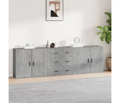 Kumodes, 3 Gab., Betona Pelēkas, Inženierijas Koks Vidaxl