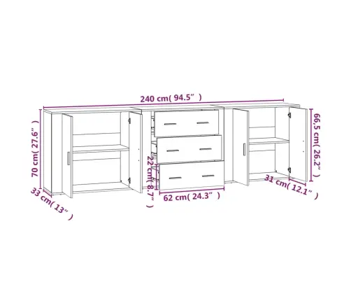 Kumodes, 3 Gab., Ozolkoka Krāsa, Inženierijas Koks Vidaxl