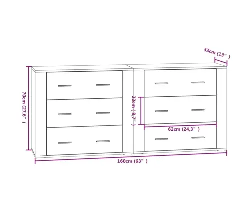 Šoninės Spintelės, 2Vnt., Betono Pilkos, Apdirbta Mediena