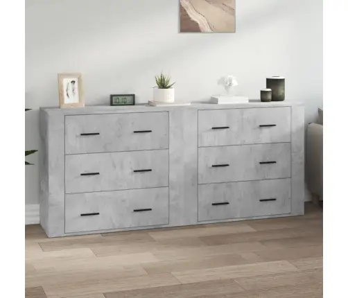 Šoninės Spintelės, 2Vnt., Betono Pilkos, Apdirbta Mediena