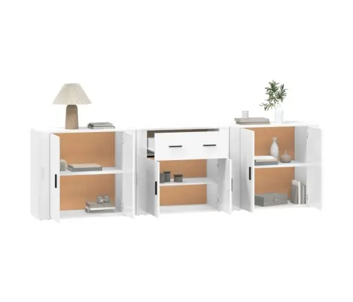 Puhvetkapid 3 Tk, Valge, Tehispuit Puhvetkapid 3 Tk, Valge, Tehispuit