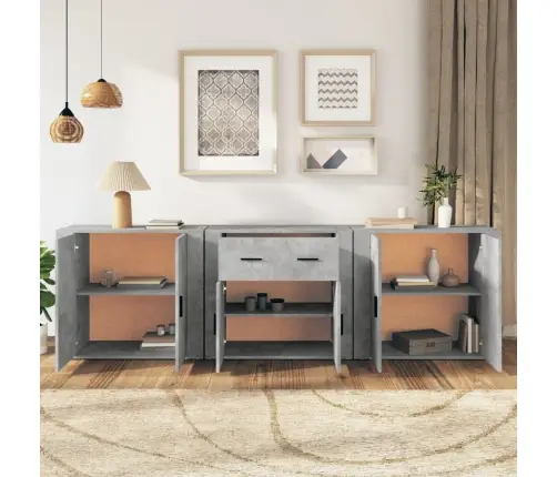 Kumodes, 3 Gab., Betona Pelēkas, Inženierijas Koks Vidaxl