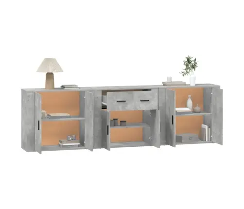 Kumodes, 3 Gab., Betona Pelēkas, Inženierijas Koks Vidaxl