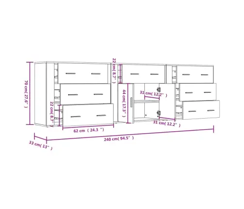 Šoninės Spintelės, 3Vnt., Baltos Spalvos, Apdirbta Mediena