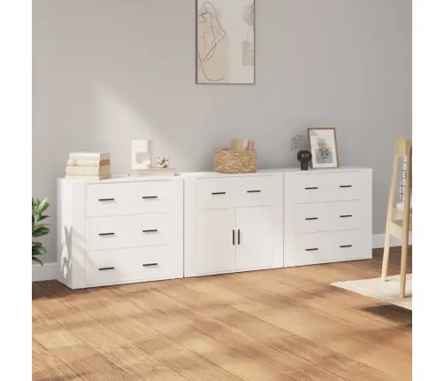 Šoninės Spintelės, 3Vnt., Baltos Spalvos, Apdirbta Mediena