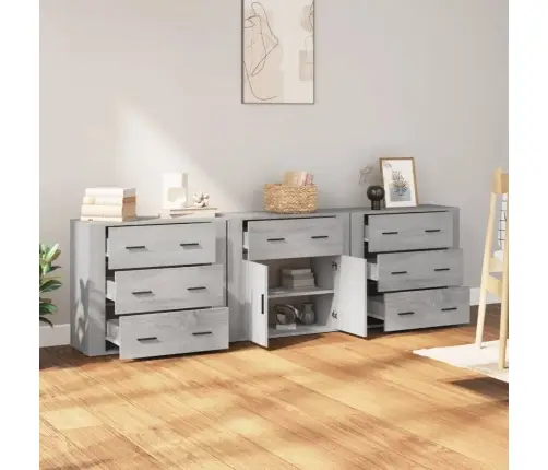 Kumodes, 3 Gab., Pelēka Ozolkoka Krāsa, Inženierijas Koks Vidaxl