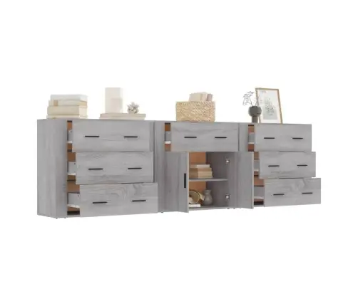 Kumodes, 3 Gab., Pelēka Ozolkoka Krāsa, Inženierijas Koks Vidaxl