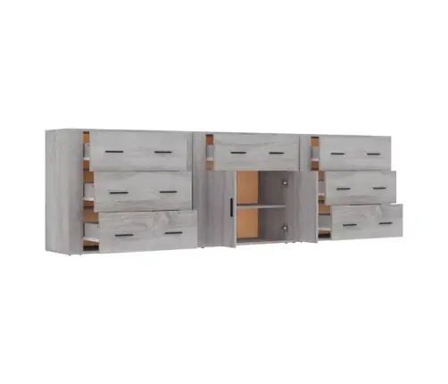 Kumodes, 3 Gab., Pelēka Ozolkoka Krāsa, Inženierijas Koks Vidaxl