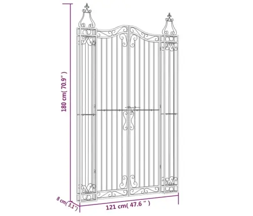 Aiavärav, Must, 121 X 8 X 180 cm Sepistatud Raud