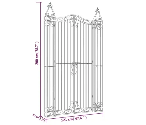 Aiavärav, Must, 121 X 8 X 200 cm Sepistatud Raud