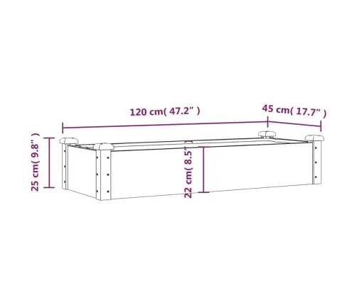 Augstā Puķu Kaste Ar Ieliktni, 120X45X25 Cm, Egles Masīvkoks Vidaxl