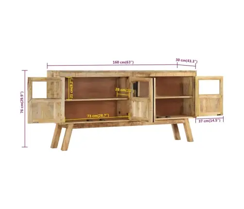 Kumode, 160X30X76 Cm, Mango Masīvkoks, Brūna Ar Melnu  Vidaxl