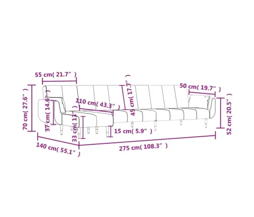 L-Formas Dīvāngulta, Tumši Zaļa, 275X140X70 Cm, Samts Vidaxl