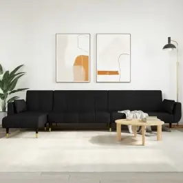 L Formos Sofa-Lova, Juodos Spalvos, 275X140X70cm Aksomas