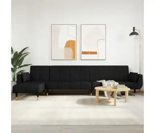 L Formos Sofa-Lova, Juodos Spalvos, 275X140X70cm Aksomas