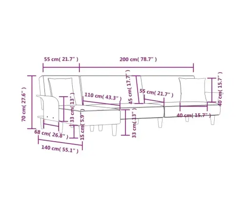 L-Kujuline Diivanvoodi, Helehall, 279 X 140 X 70 cm Kangas
