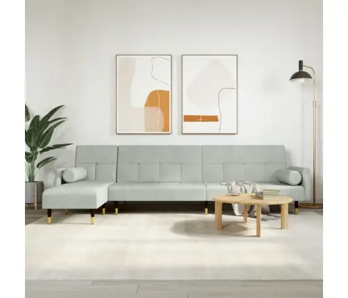 L-Kujuline Diivanvoodi, Helehall, 271 X 140 X 70 cm Samet