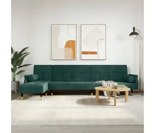 L-Formas Dīvāngulta, Tumši Zaļa, 271X140X70 Cm, Samts Vidaxl