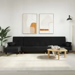 L Formos Sofa-Lova, Juodos Spalvos, 271X140X70cm Aksomas