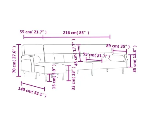 L-Formas Dīvāngulta, Dzeltens, 271X140X70 Cm, Samts Vidaxl