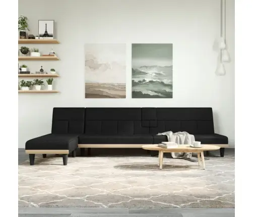 L-Formas Dīvāngulta, Melna, 255X140X70 Cm, Audums Vidaxl