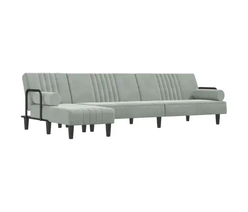 L Formos Sofa-Lova, Šviesiai Pilka, 260X140X70cm Aksomas