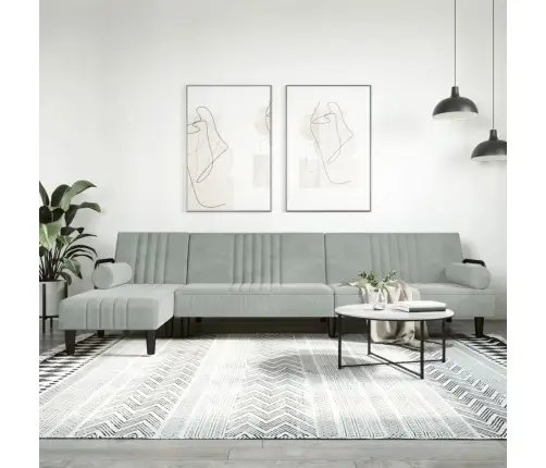 L Formos Sofa-Lova, Šviesiai Pilka, 260X140X70cm Aksomas
