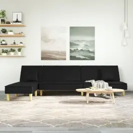 L-Formas Dīvāngulta, Melna, 255X140X70 Cm, Audums Vidaxl L-Formas Dīvāngulta, Melna, 255X140X70 Cm, Audums Vidaxl