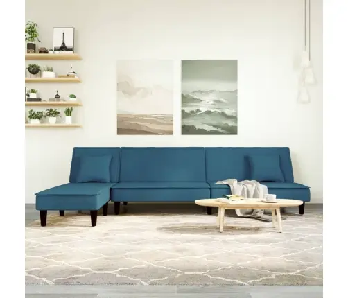 L Formos Sofa-Lova, Mėlynos Spalvos, 255X140X70cm Aksomas