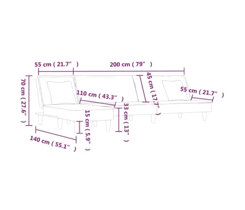 L-Formas Dīvāngulta, Gaiši Pelēka, 255X140X70 Cm, Samts Vidaxl