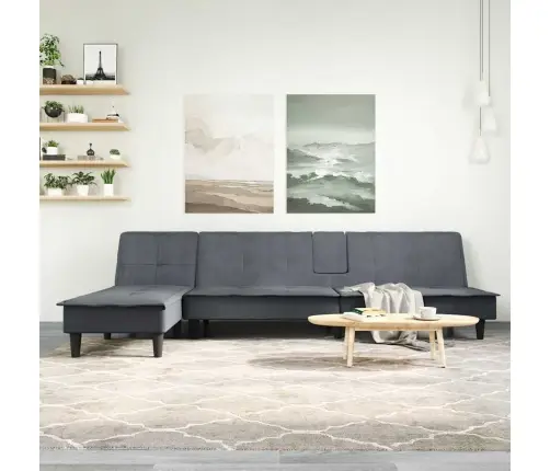 L-Kujuline Diivanvoodi, Tumehall, 255 X 140 X 70 cm Samet