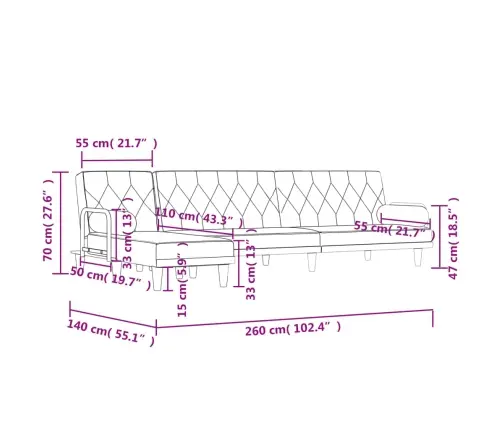 L Formos Sofa-Lova, Tamsiai Pilka, 260X140X70cm Audinys