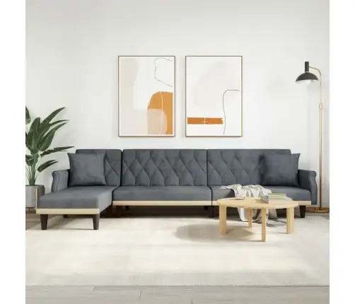 L Formos Sofa-Lova, Tamsiai Pilka, 271X140X70cm Aksomas