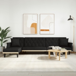 L-Formas Dīvāngulta, Melna, 275X140X70 Cm, Samts Vidaxl