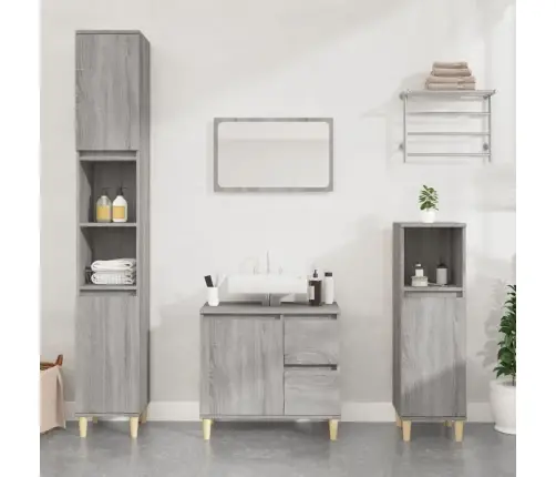 3-Daļīgs Vannasistabas Skapīšu Komplekts, Pelēka Ozolkoka Krāsa Vidaxl