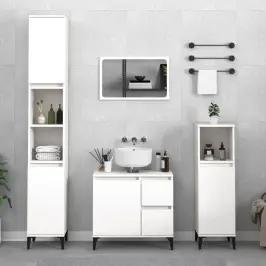 3-Osaline Vannitoakappide Komplekt, Valge, Tehispuit
